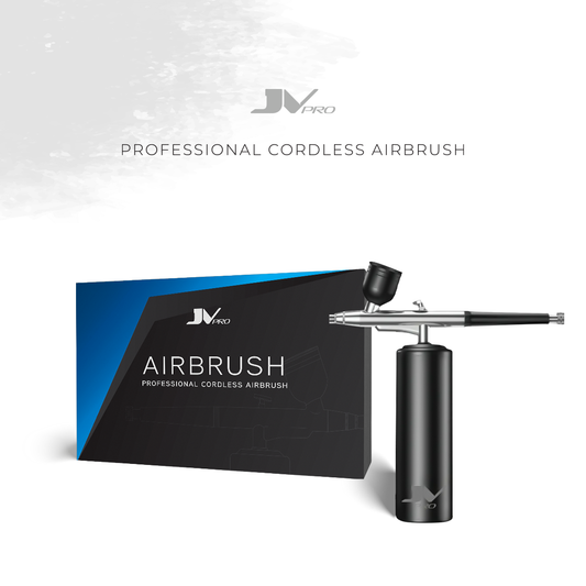 JV PRO cordless airbrush with 18–30 PSI adjustable pressure and USB-C charging for enhancements, makeup, detailing, and mobile use.
