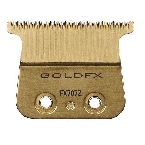 “BaBylissPRO FX707Z gold replacement blade, DLC titanium-coated precision T-blade for FX787 and FX726 trimmers.”
