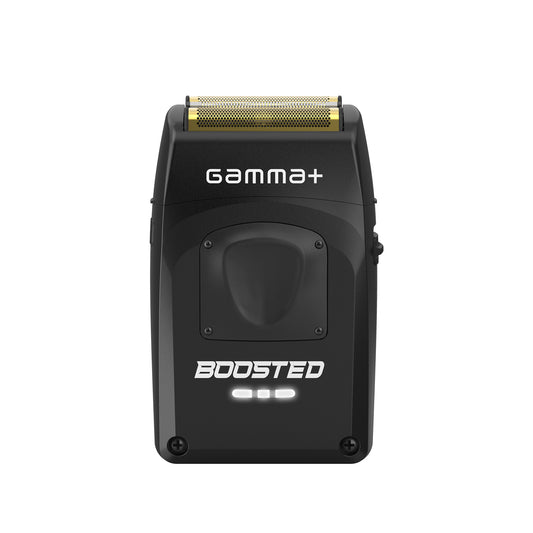 "Gamma Boosted Cordless Double Foil Shaver - Hypoallergenic gold foils for smooth, irritation-free shaving, designed for barbers."