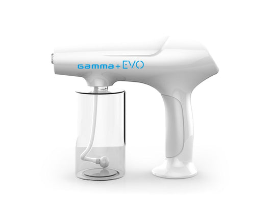“Gamma Evo Nano Atomizer in white, cordless fine mist sprayer for professional and home use with nano technology.”