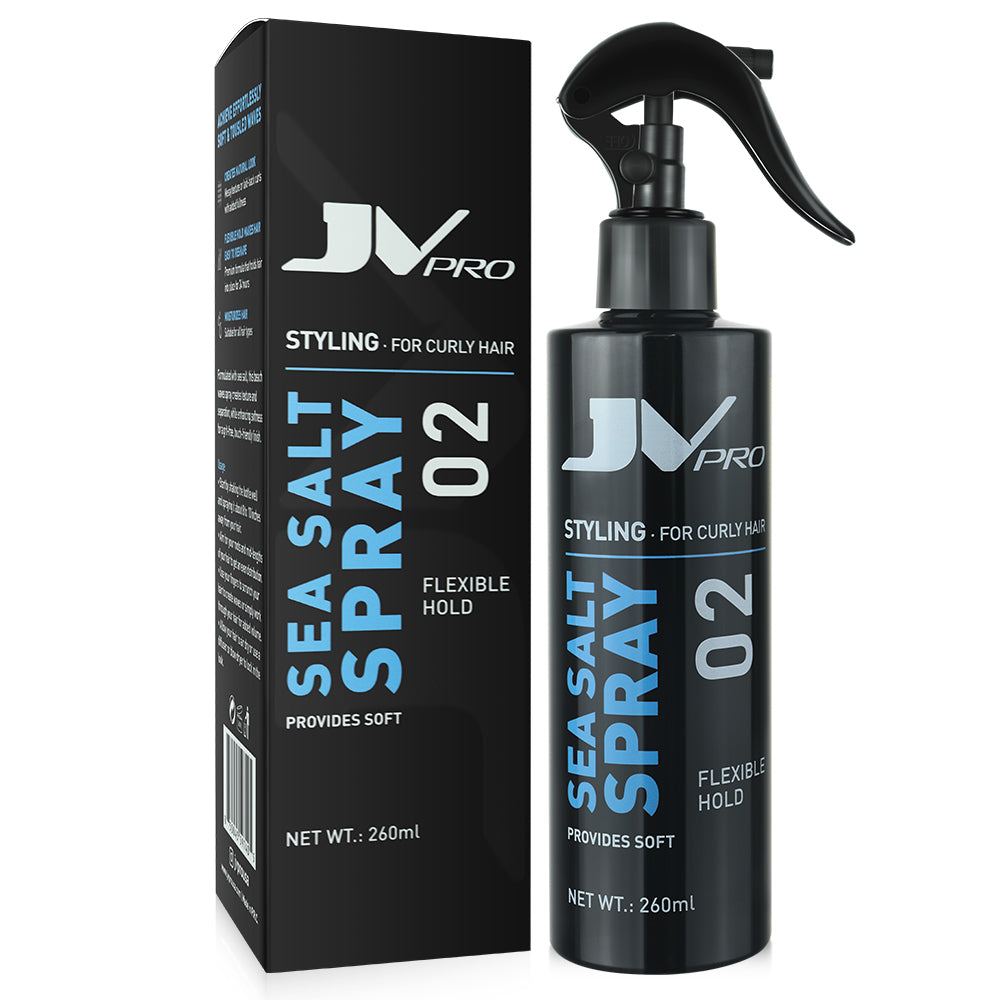 JV PRO sea salt spray 260ml bottle – texturizing hair mist for volume, grip, and natural hold with a matte finish.