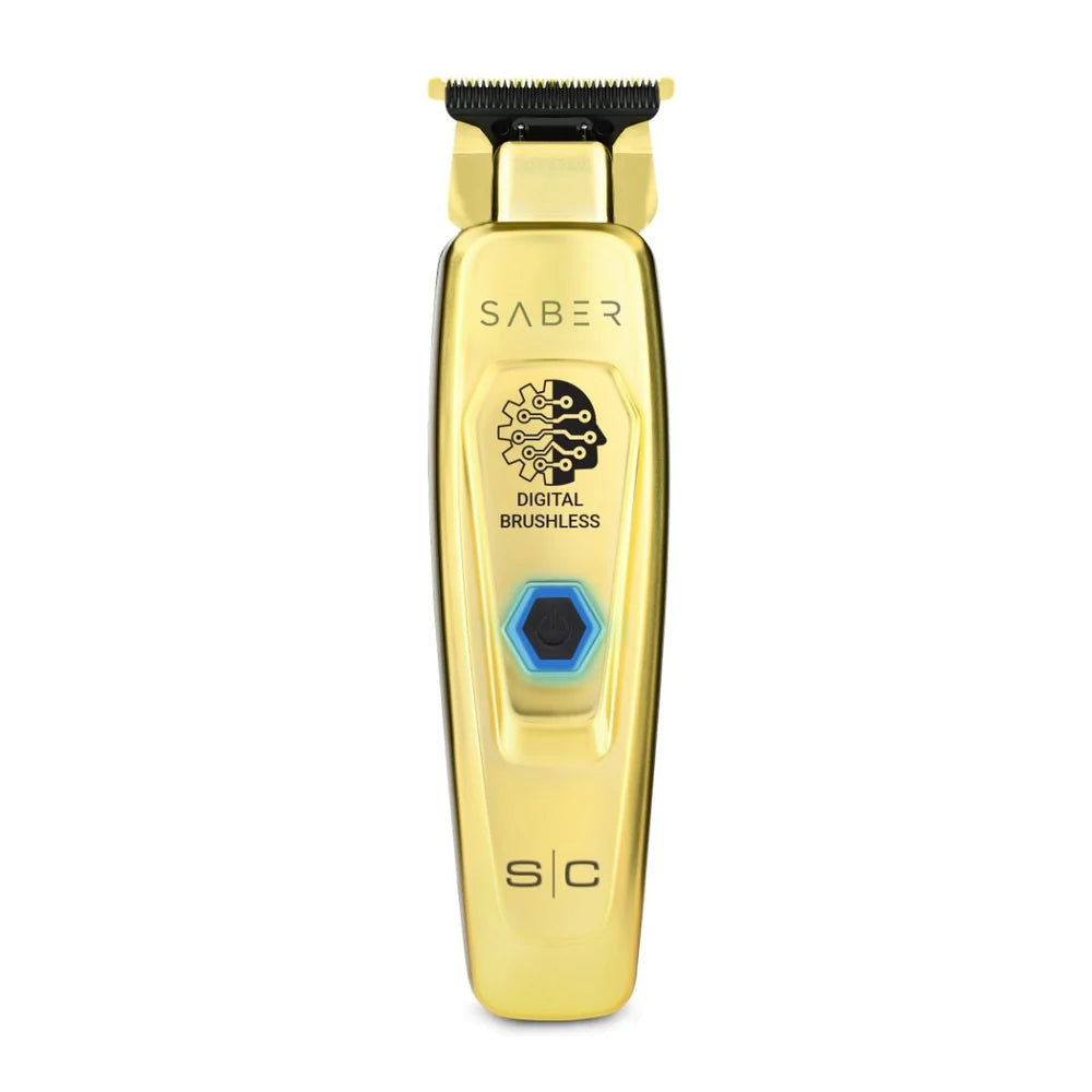 StyleCraft Saber Trimmer Gold - Cordless, high-torque motor, zero-gap DLC blade, durable gold metal housing, 4-hour runtime.