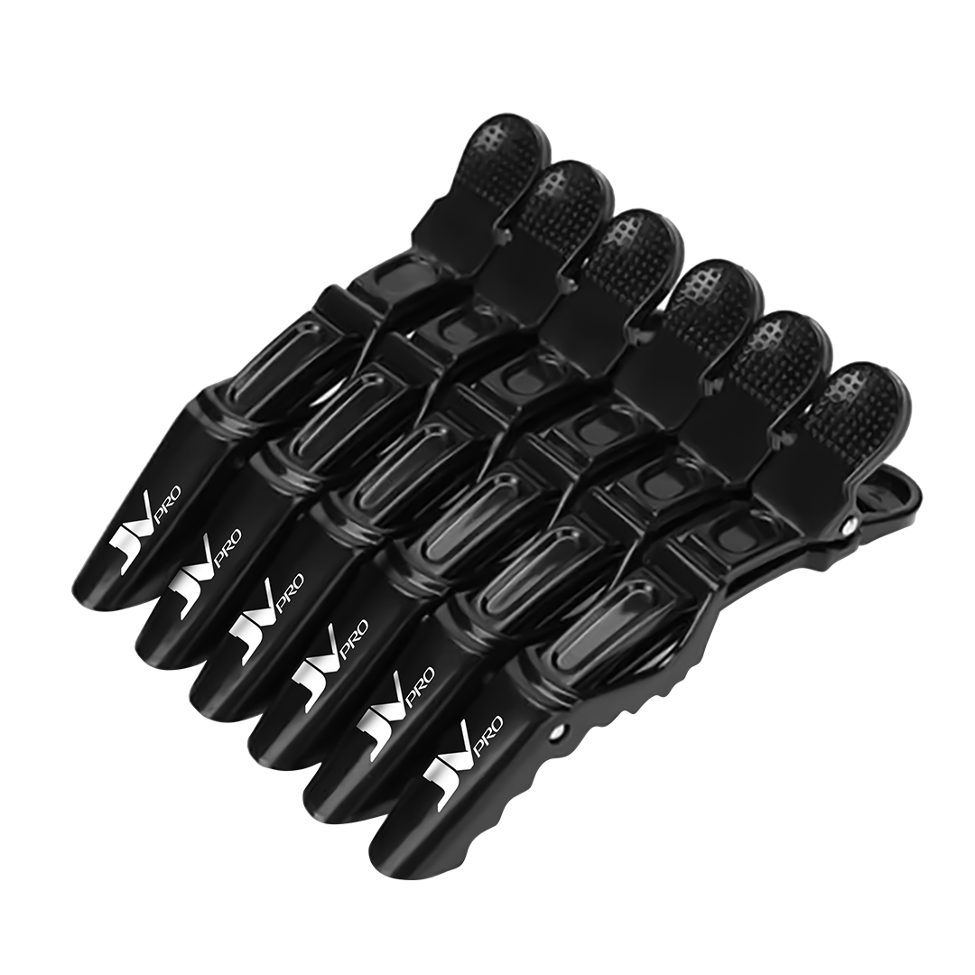 “JV PRO Non-Slip Croc Clips – 6 pcs durable hair sectioning tools for barbers and stylists.” 