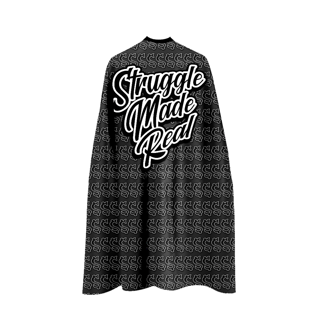 "Struggle Made Real® Original Barber Cape - Lightweight, durable, and water-resistant for comfort and professional use." 