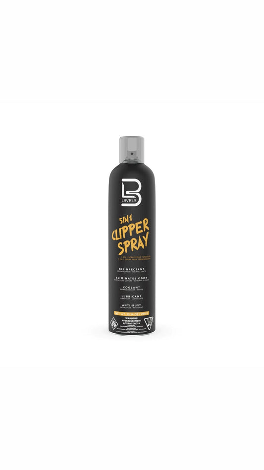 "Level3 5-in-1 Clipper Spray - Cleans, cools, lubricates, disinfects, and prevents rust for professional clipper maintenance."