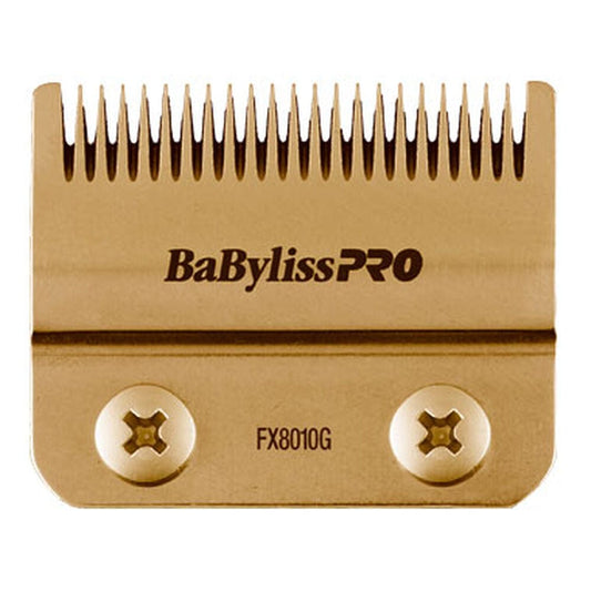 “BaBylissPRO GoldFX replacement gold titanium fade blade FX8010G for precise fades, perfect for professional barbers and stylists.” 