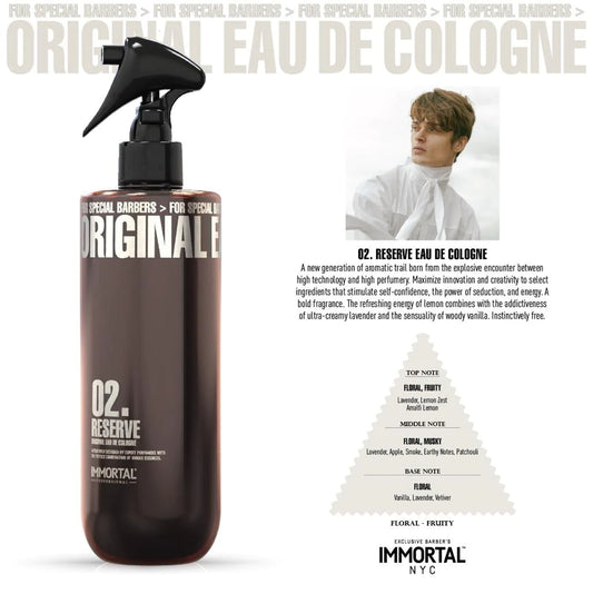 "Immortal Reserve NYC No.2 Aftershave - Bold, long-lasting scent with sophisticated notes for the modern man's grooming routine."