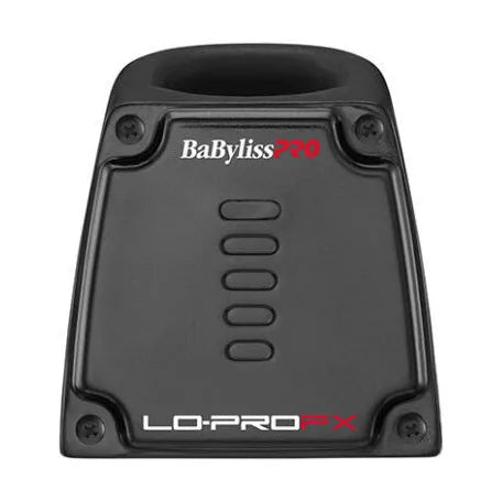 “BaBylissPRO LO-PROFX trimmer charging base, sleek and durable stand designed for convenient upright charging.”