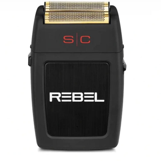"StyleCraft Rebel Shaver: Lightweight cordless dual foil shaver with gold titanium foils, 3-hour runtime, and ergonomic design."
